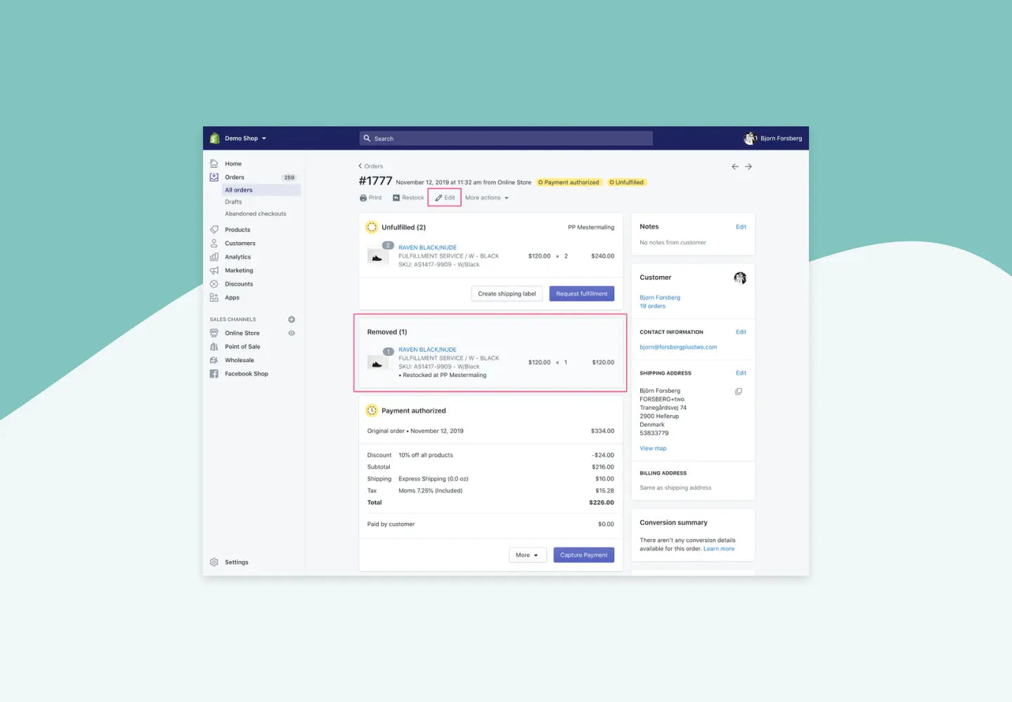 OrderlyEmails now supports Shopify's "Edit order" feature FORSBERG+two