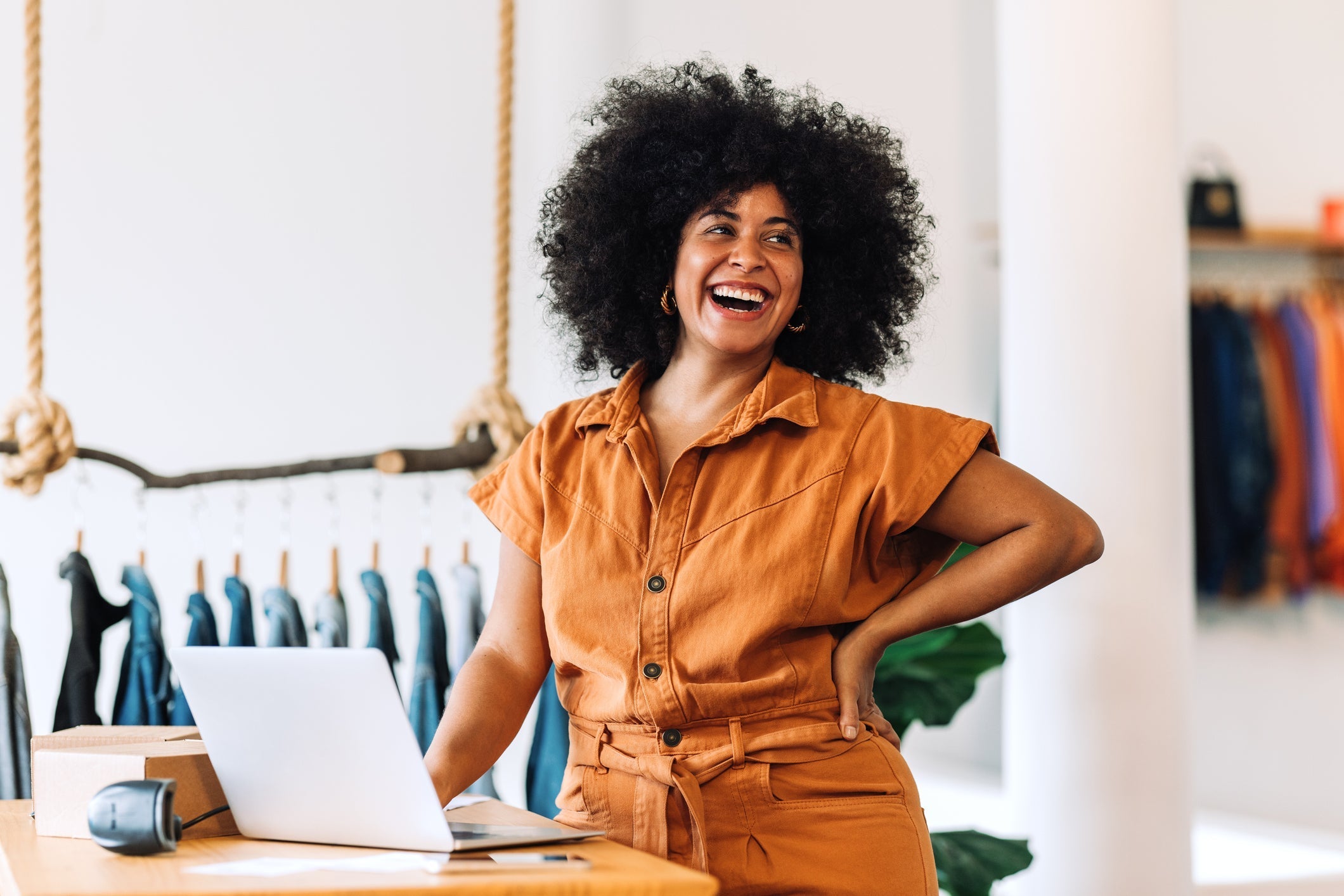 happy woman in store