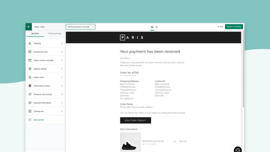 New Shopify email templates for "Pending payment" FORSBERG+two