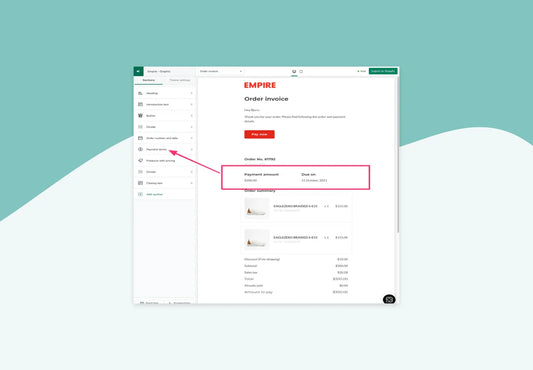 Shopify "Order invoice" email updated with Payment terms FORSBERG+two
