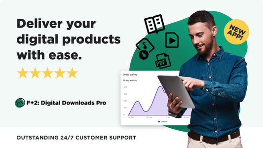 Man holding ipad. Digital downloads pro. Deliver your digital products with ease