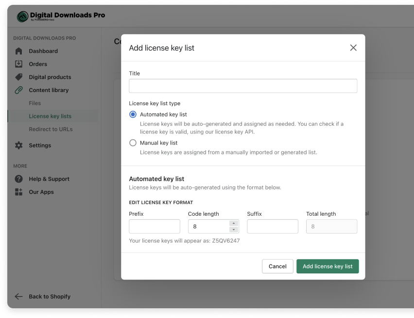 Digital Dowloads Pro, Image showcasing adding licenskeys